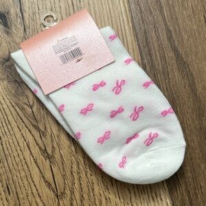 White Crew Socks with Pink Bow Design